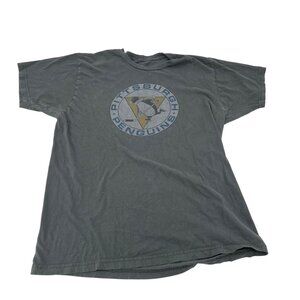 Vintage Pittsburgh Penguins T-Shirt Wright & Ditson Large Gray Cotton Blend NHL
